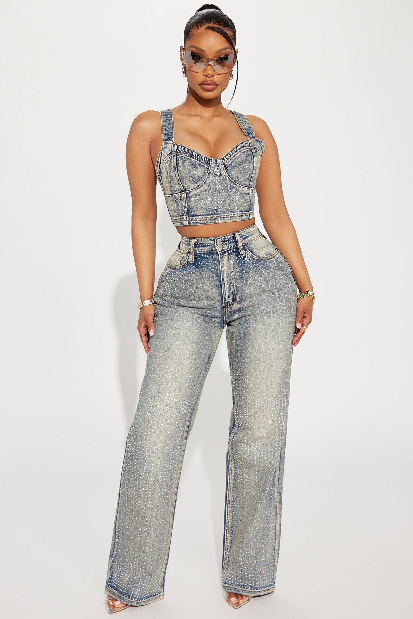 Chasing A Dream Embellished Stretch Straight Leg Jeans - Vintage Wash