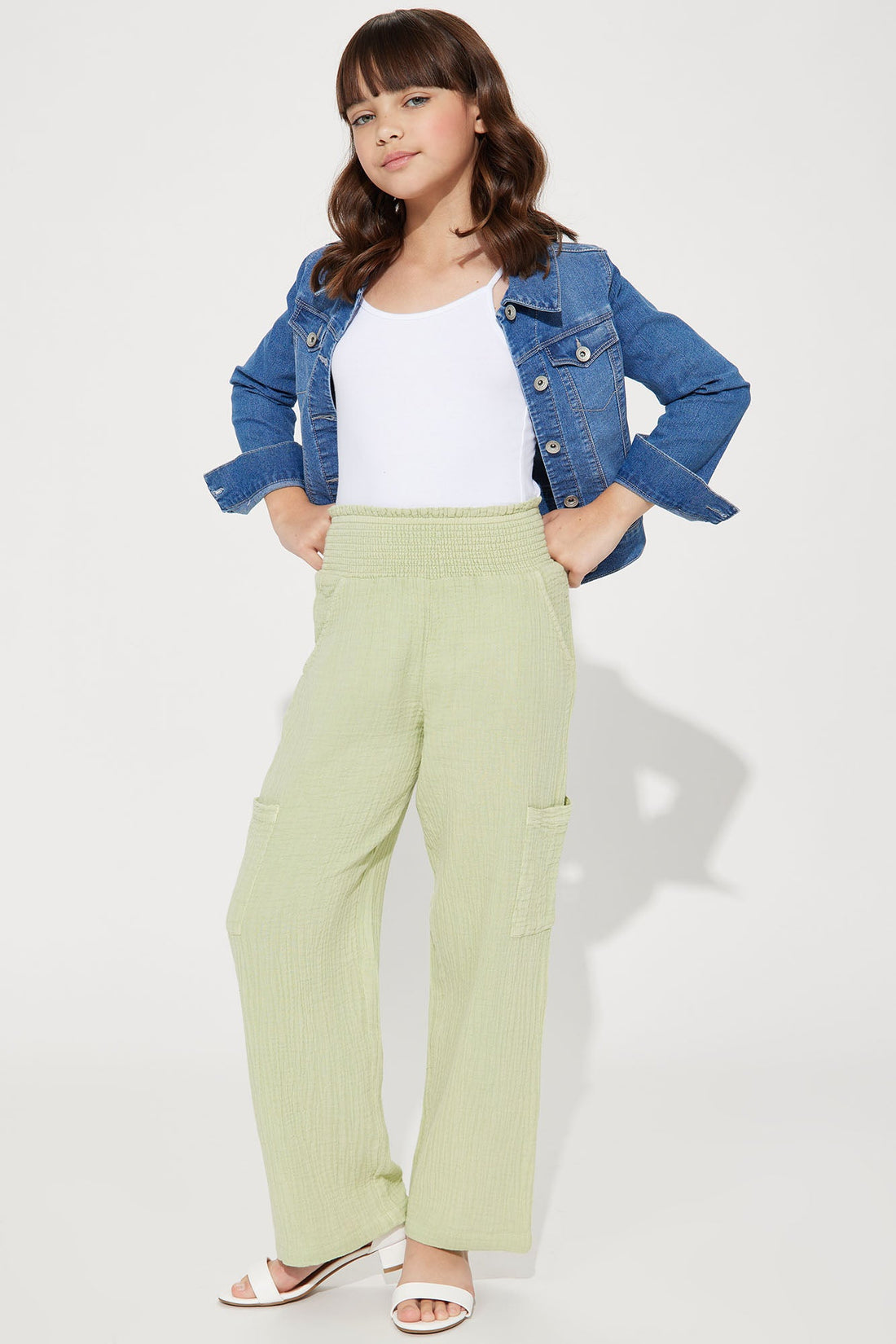 Mini Meadow High Rise Wide Leg Washed Gauze Pant - Green