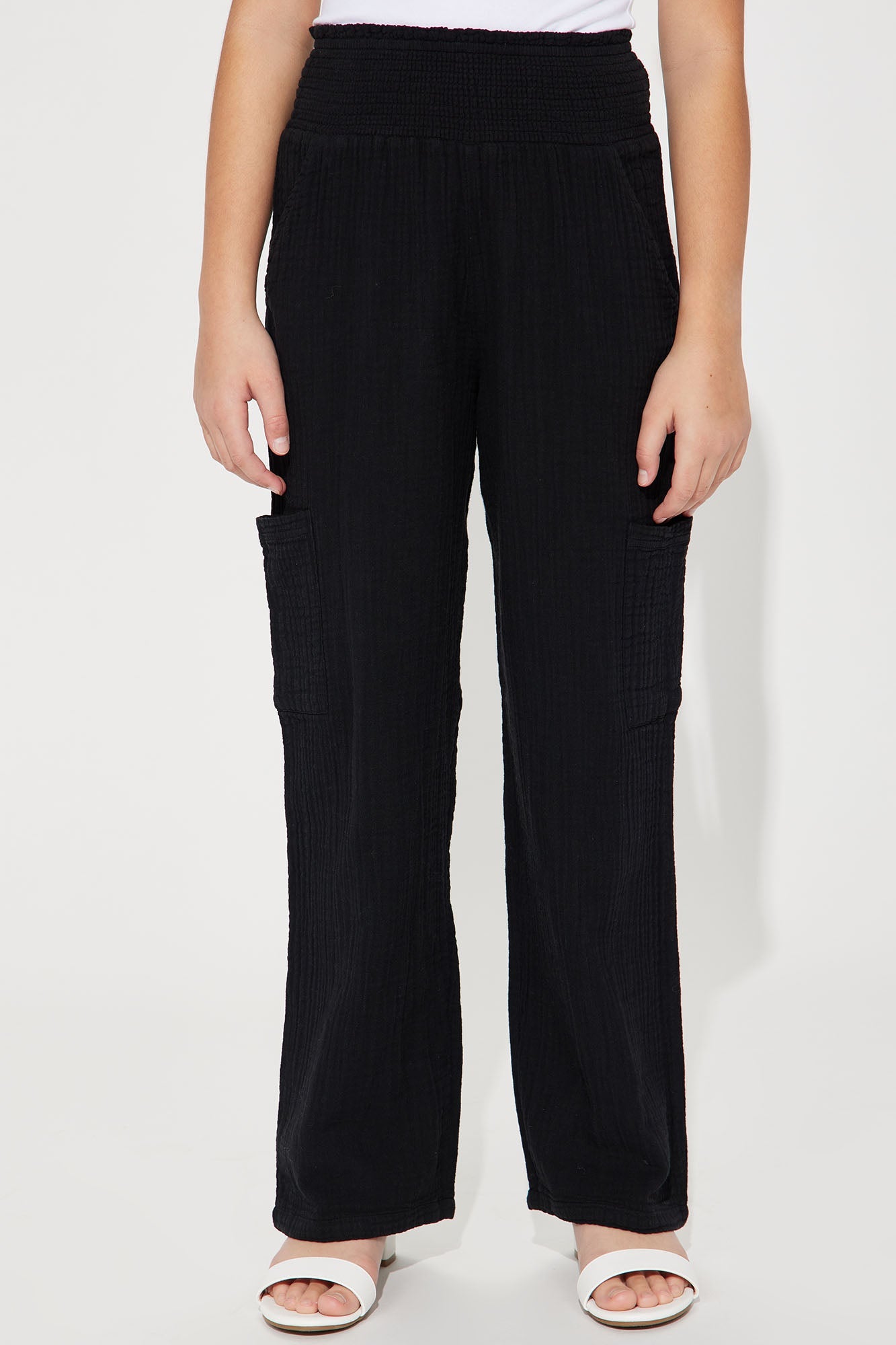 Mini Meadow High Rise Wide Leg Washed Gauze Pant - Black