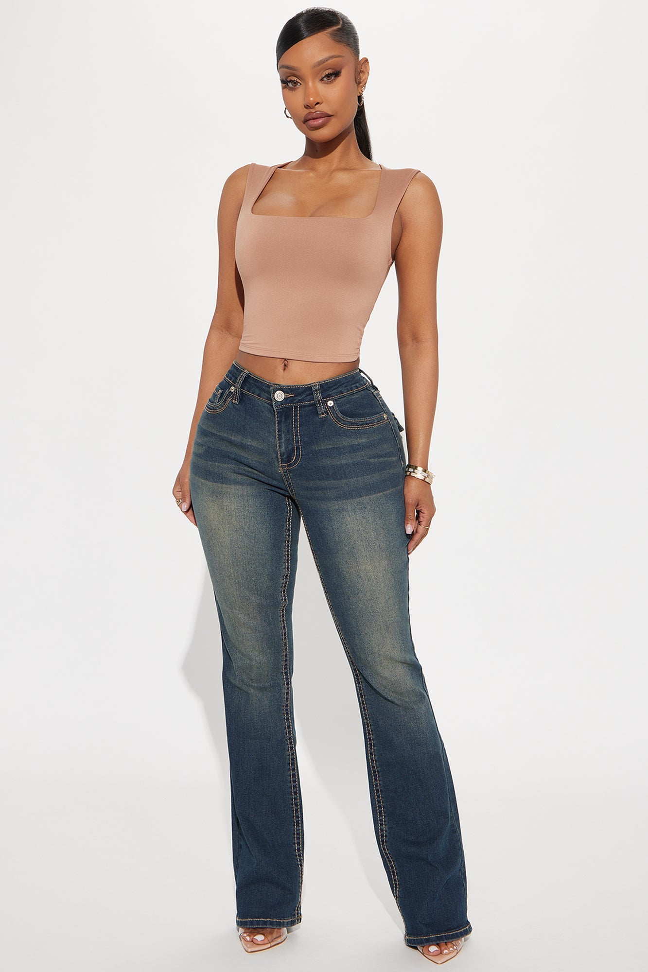 Sofia Embroidered Mid Rise Bootcut Jeans - Vintage Wash