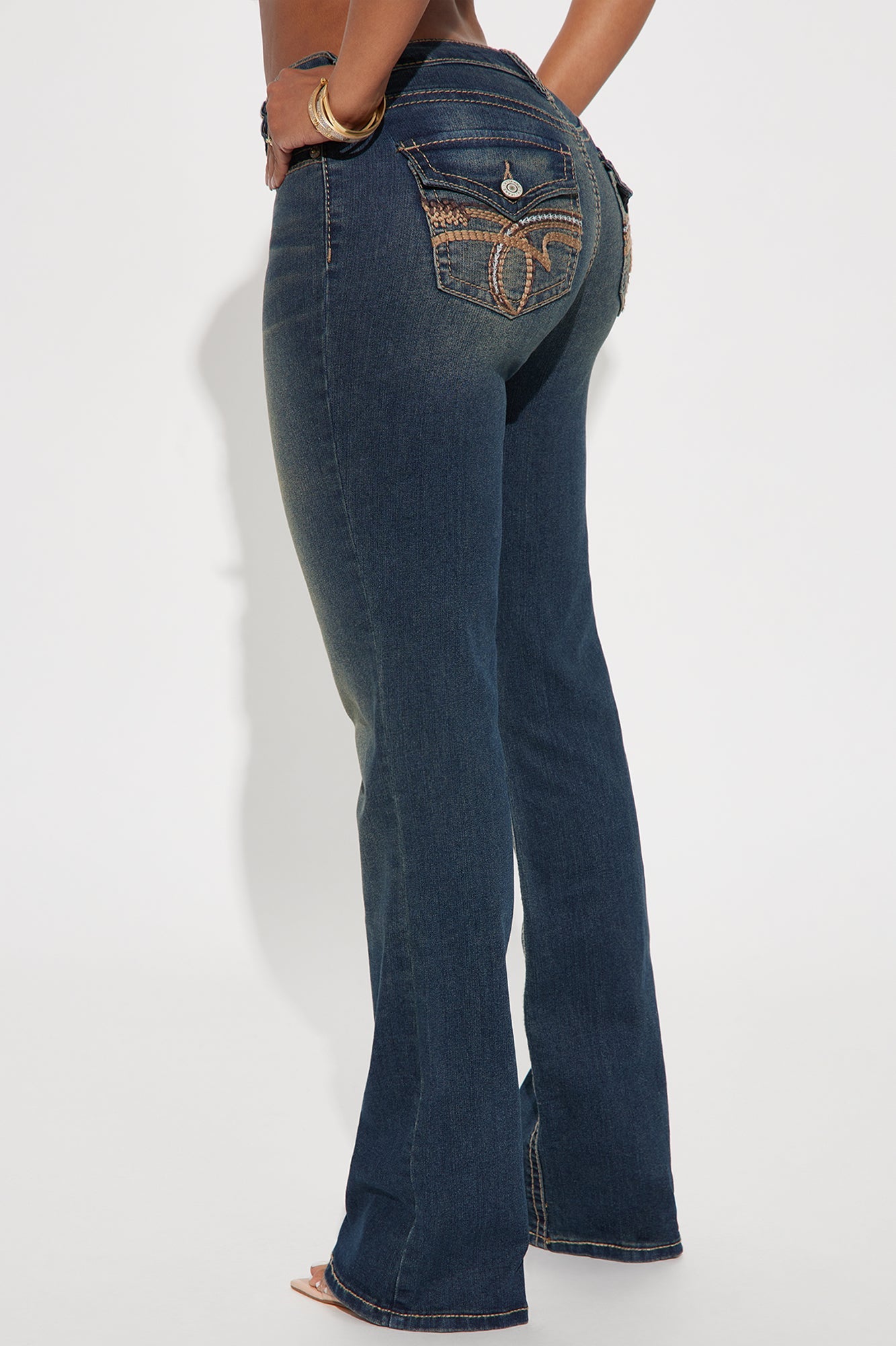 Sofia Embroidered Mid Rise Bootcut Jeans - Vintage Wash