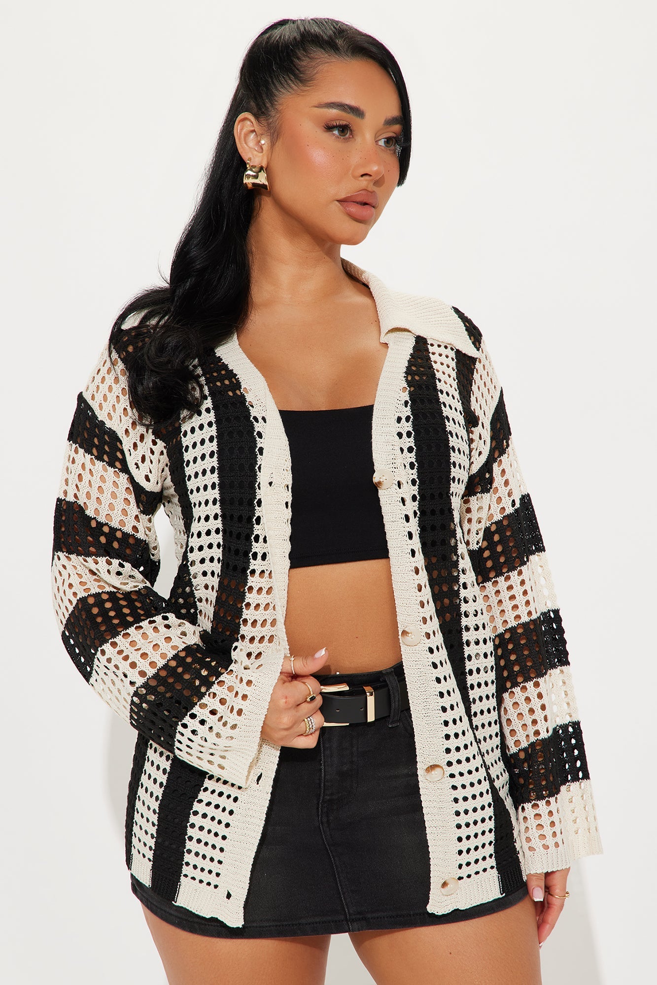 Seaside Bliss Crochet Shirt - Black/combo
