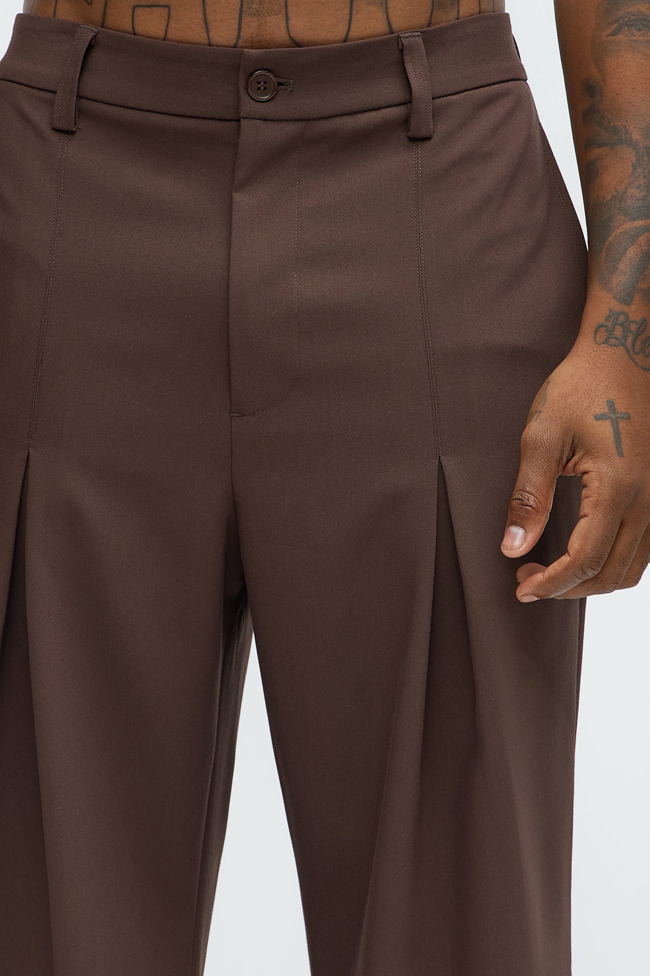 Ronan High Waisted Pleated Trousers - Brown