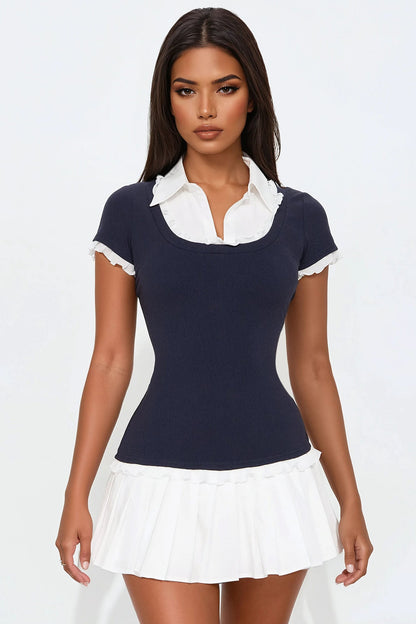 Katrina Ribbed Romper - Navy/combo