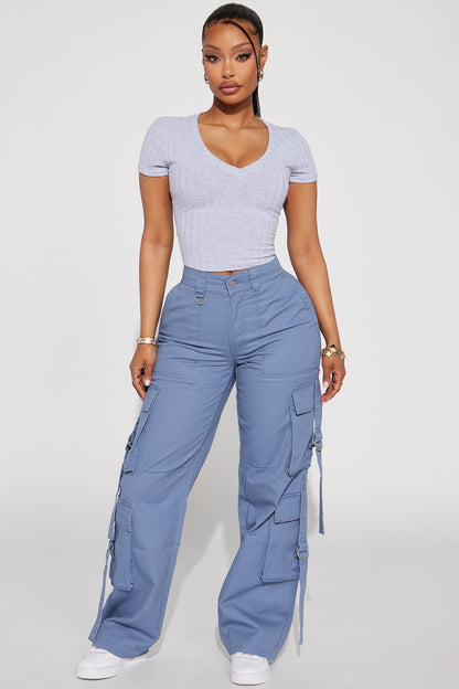 Danni Washed Cargo Pant - Slate Blue
