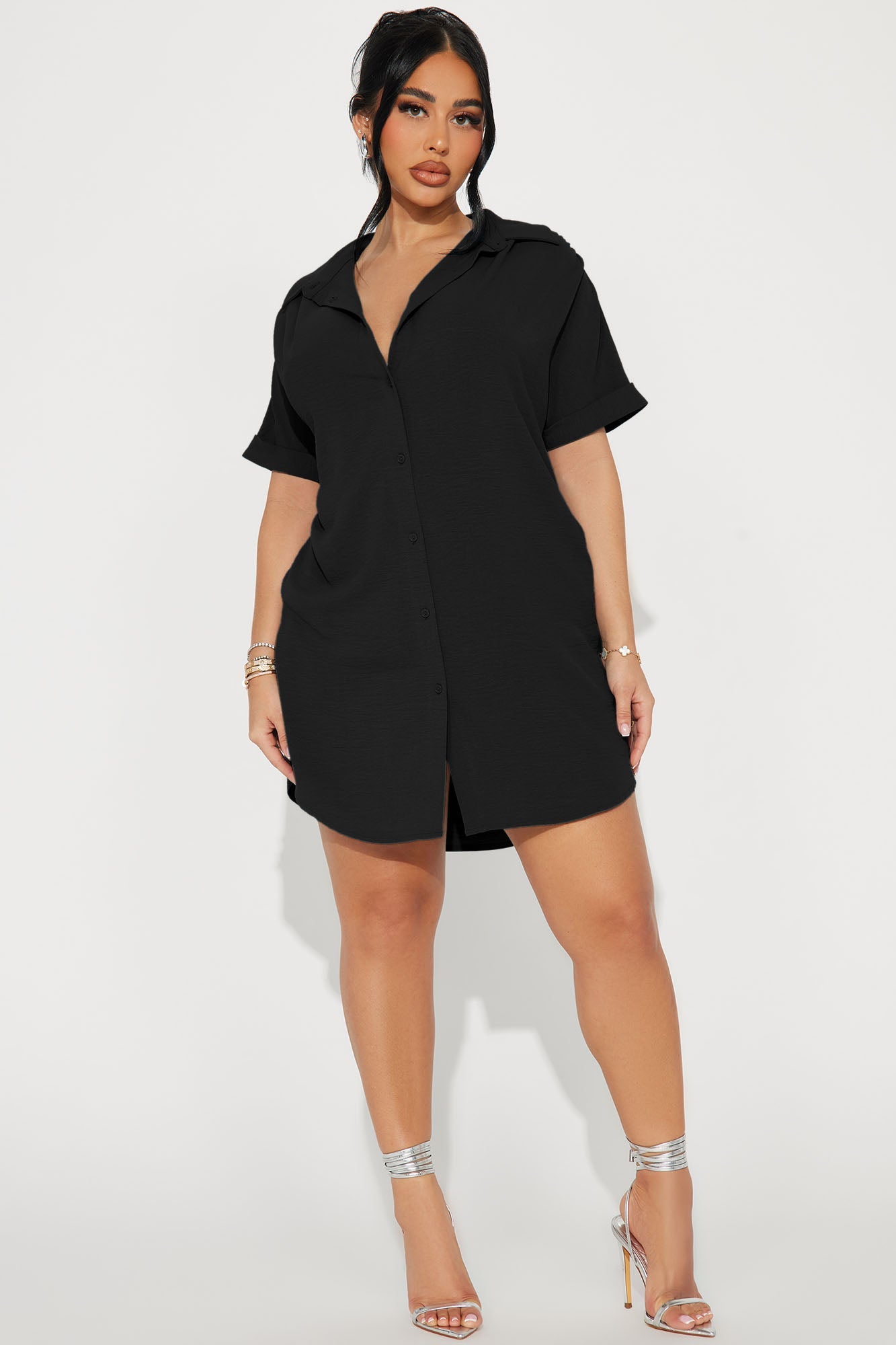 Amelia Mini Shirt Dress - Black