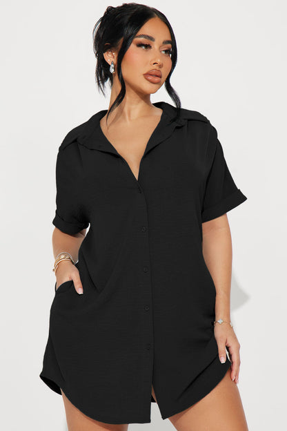 Amelia Mini Shirt Dress - Black
