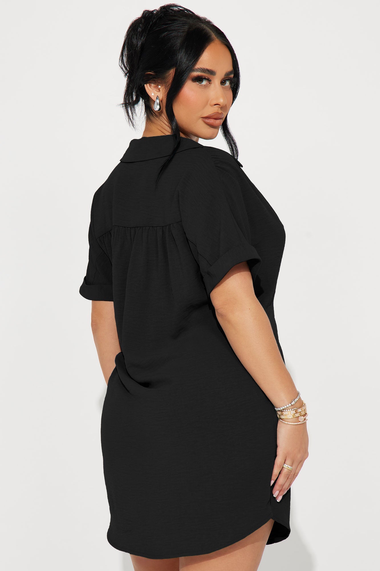 Amelia Mini Shirt Dress - Black
