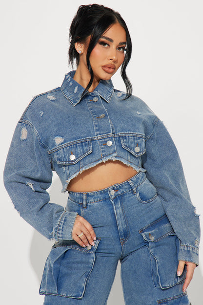 Just Between Us Denim Pant Set - Blue