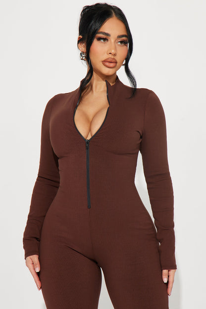 Sabrina Snatched Flare Jumpsuit - Chocolate