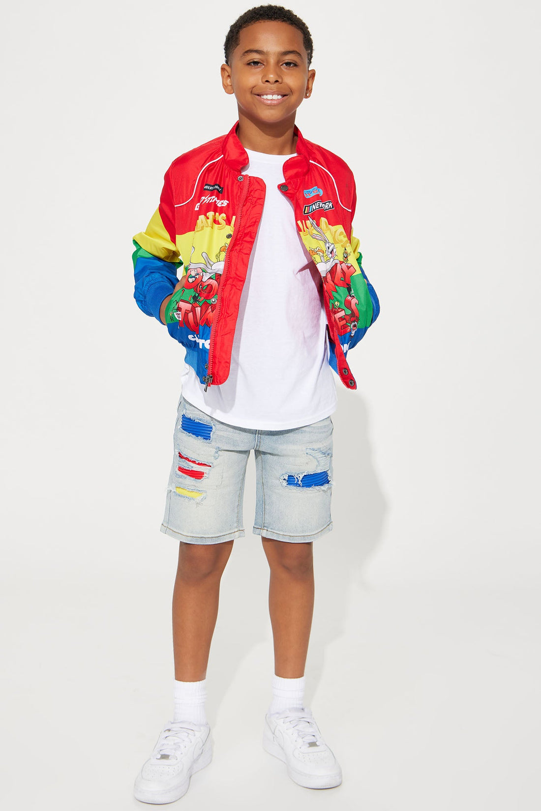 Mini Looney Tunes Colorblock Nylon Windbreaker - Red/combo