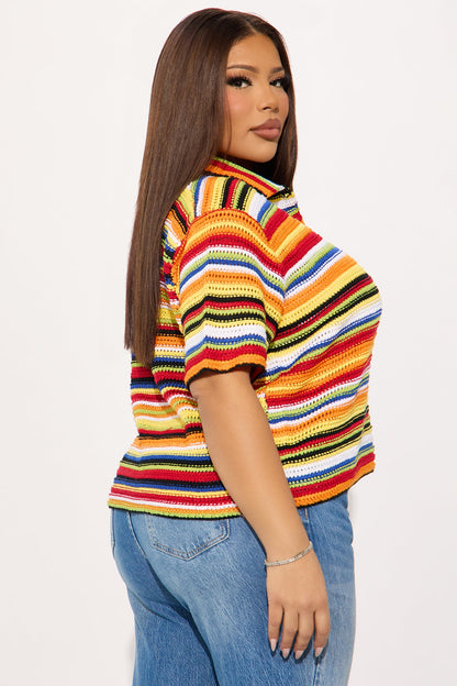 Vivid Dreams Short Sleeve Crochet Cardigan - Multi Color