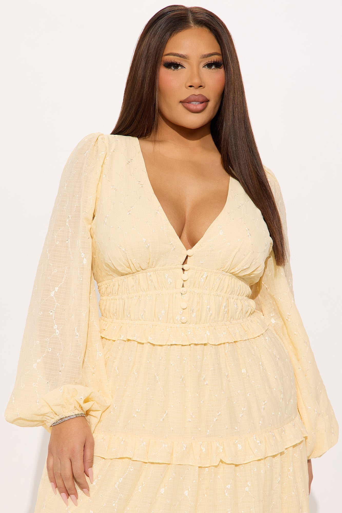 Sophia Eyelet Maxi Dress - Butter Yellow