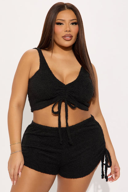 Weekend Cuddles Chenille PJ Short Set - Black
