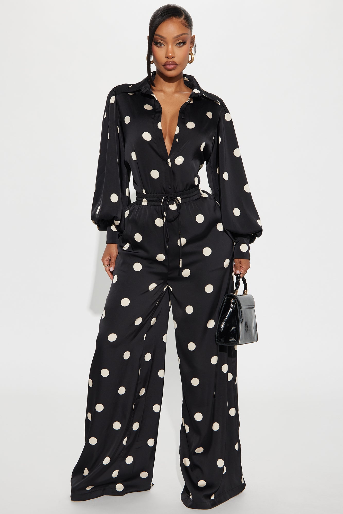 Chloe Satin Pant Set - Black/White