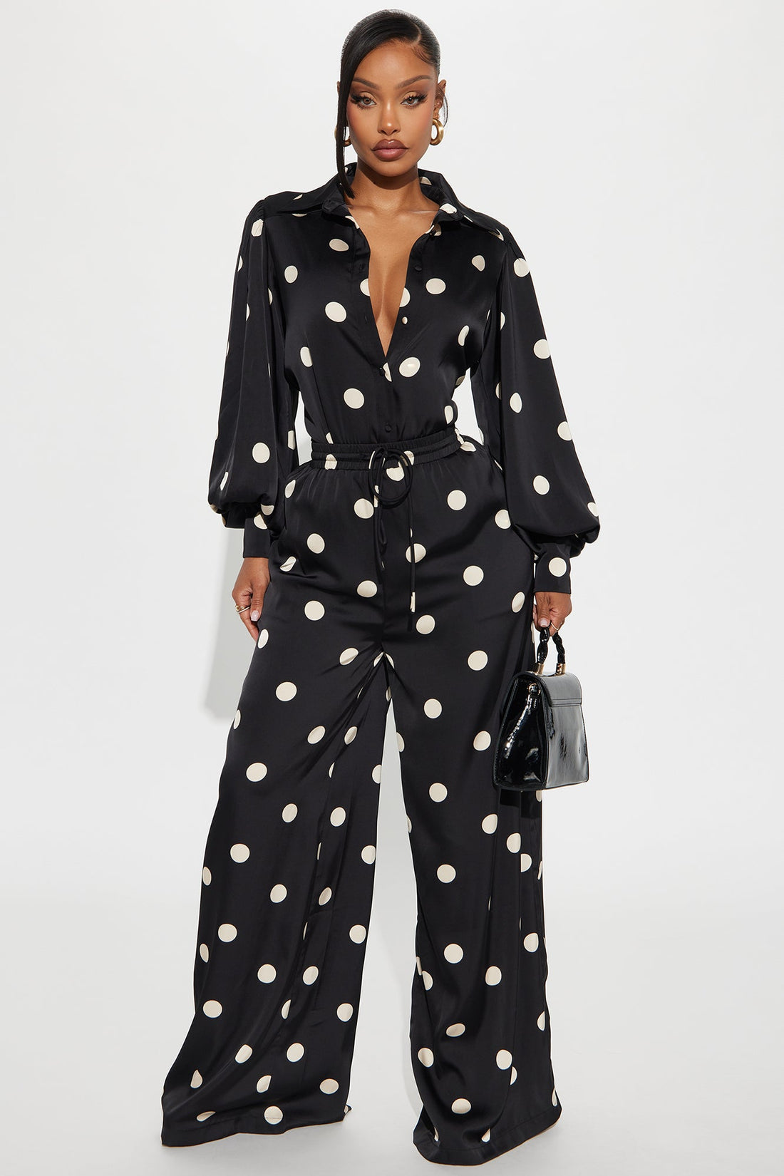 Chloe Satin Pant Set - Black/White