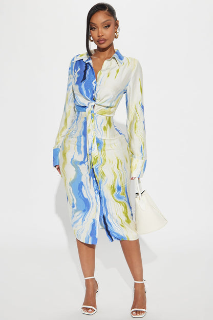 See The Vision Midi Shirt Dress - Blue/combo