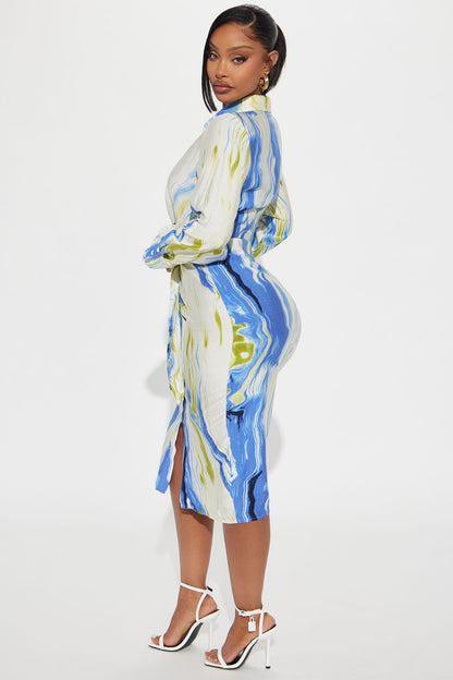 See The Vision Midi Shirt Dress - Blue/combo