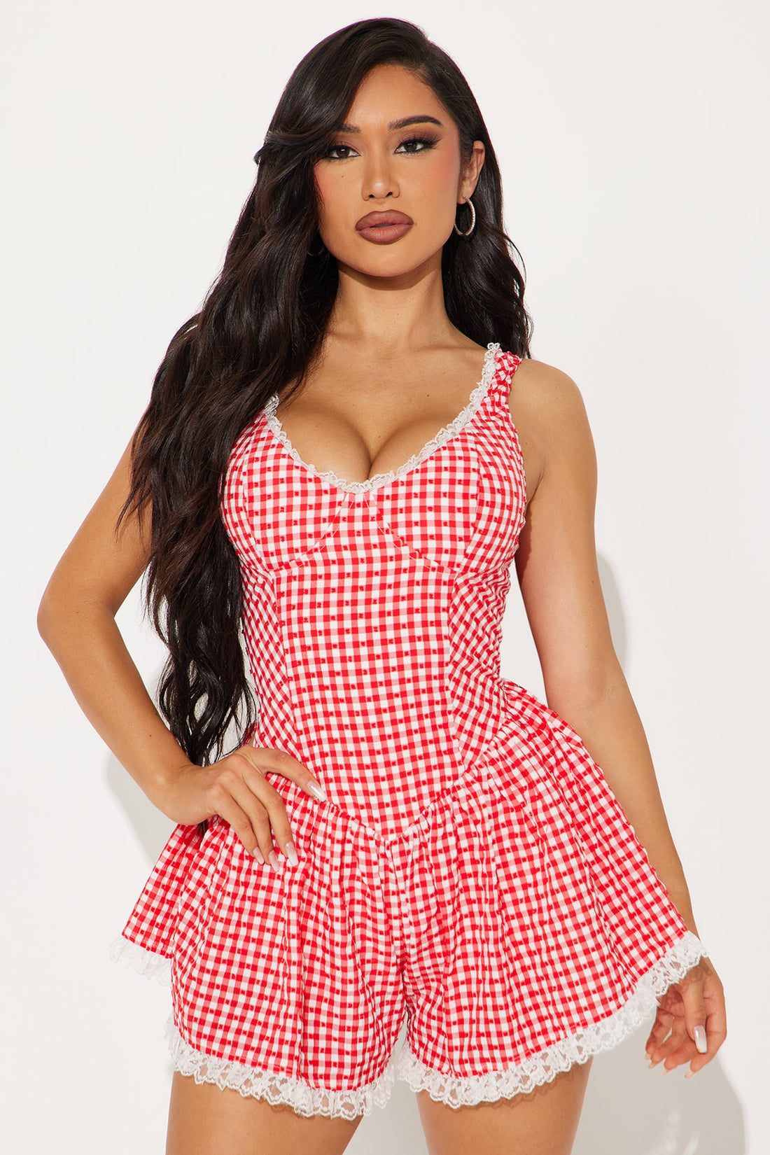 Daydreaming Gingham Romper - Red/combo