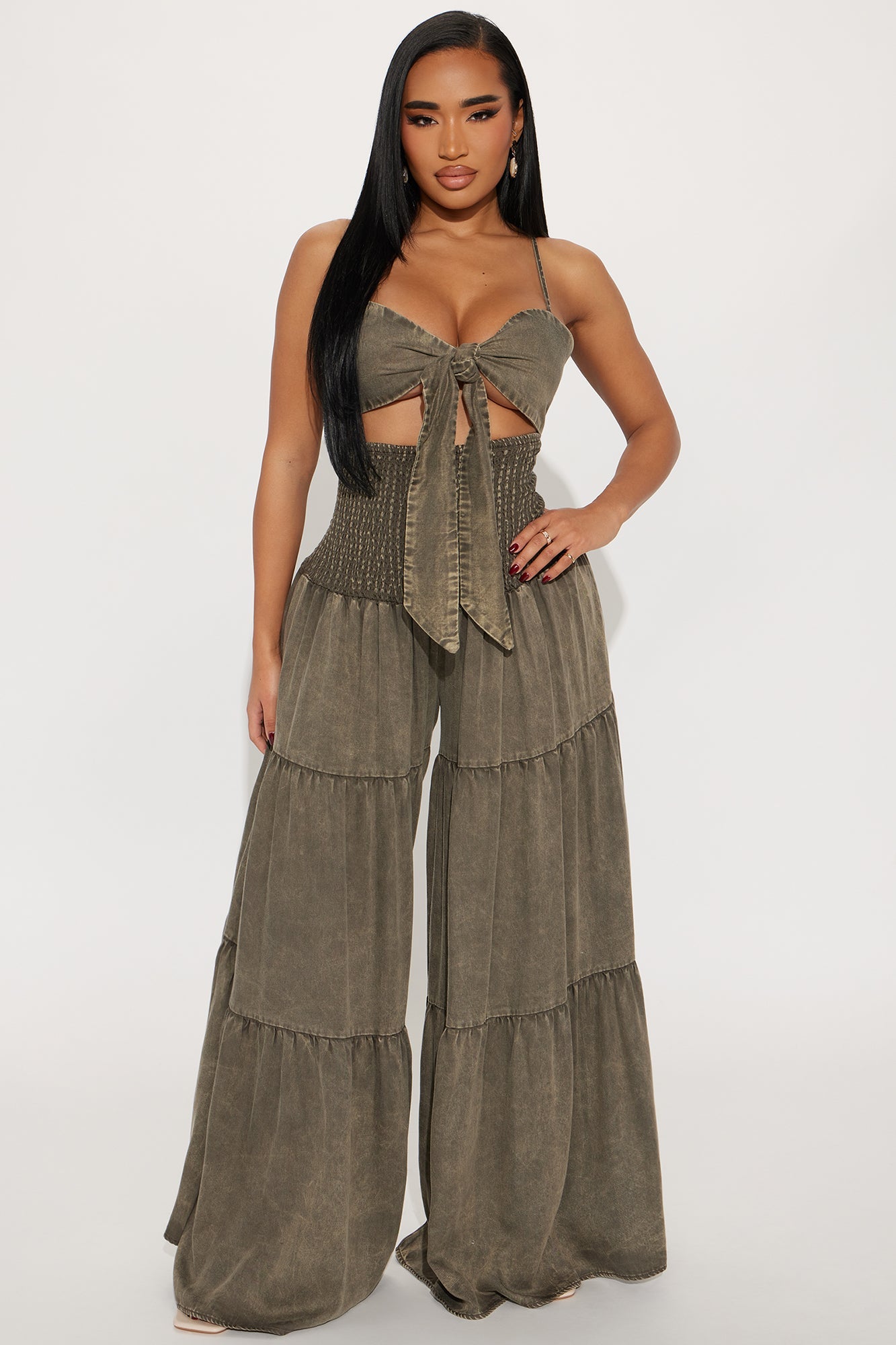 Free Spirit Washed Chambray Jumpsuit - Olive