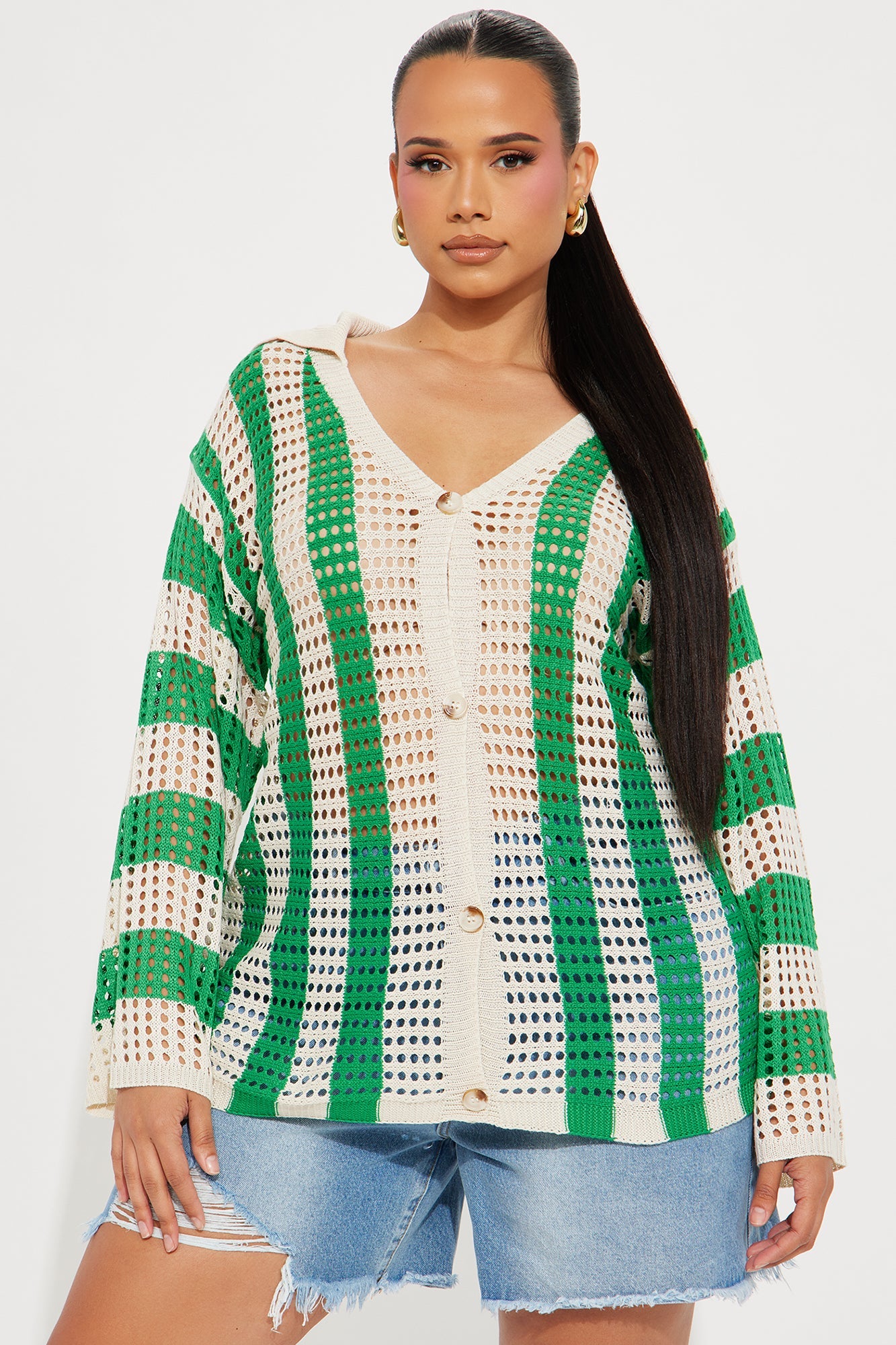 Seaside Bliss Crochet Shirt - Green/combo