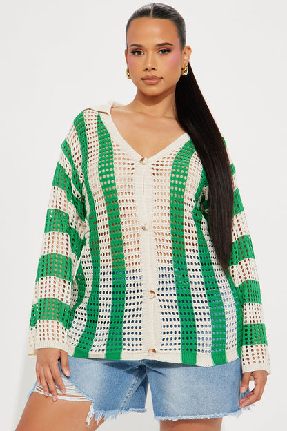 Seaside Bliss Crochet Shirt - Green/combo