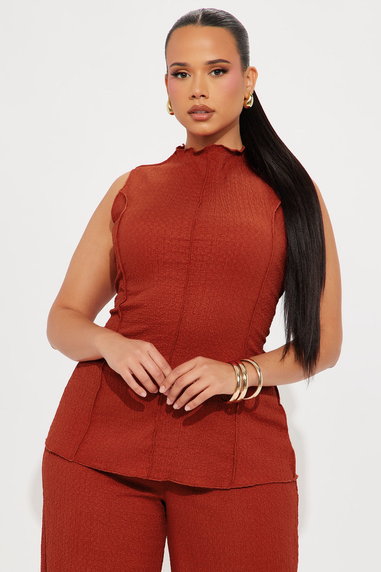 Kristina Textured Pant Set - Rust