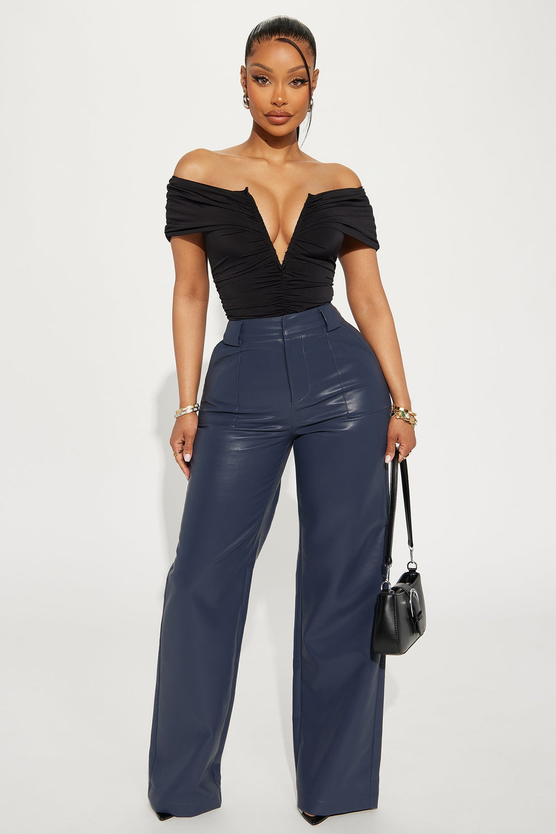 Tailored For You Faux Leather Pant - Navy