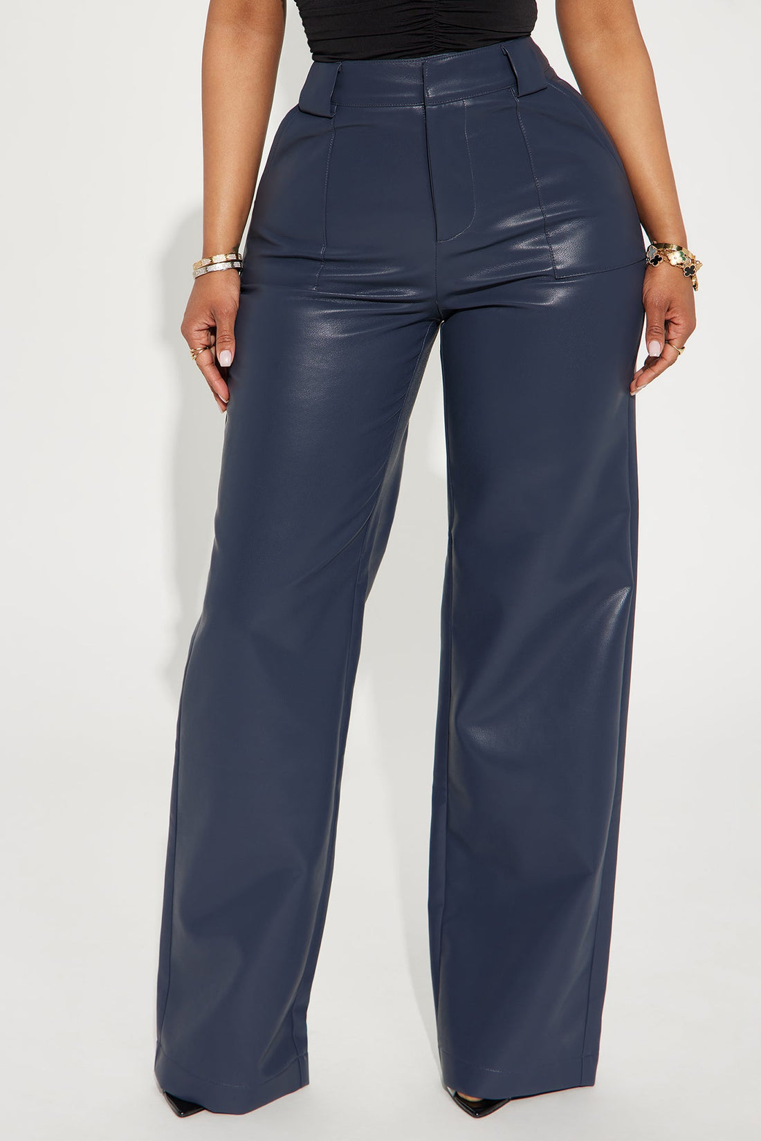 Tailored For You Faux Leather Pant - Navy