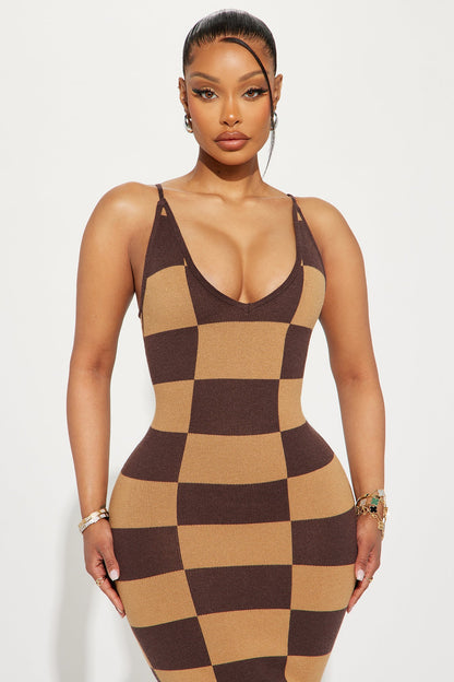 Check Me Sweater Maxi Dress - Chocolate/Combo