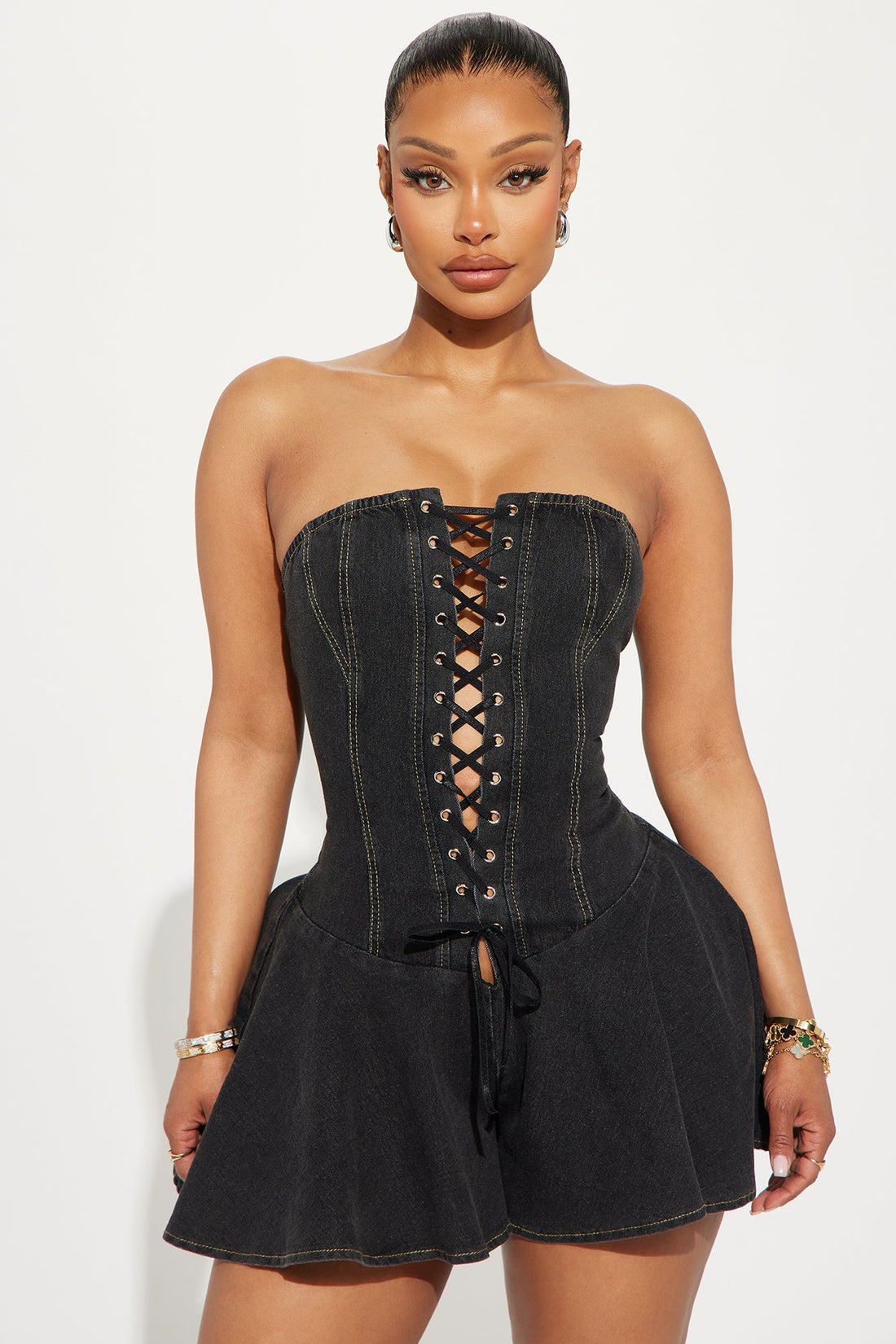 Look This Way Denim Romper - Black