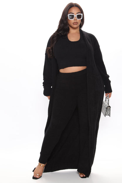 Keep Me Cozy Fuzzy 3 Piece Legging Set - Black