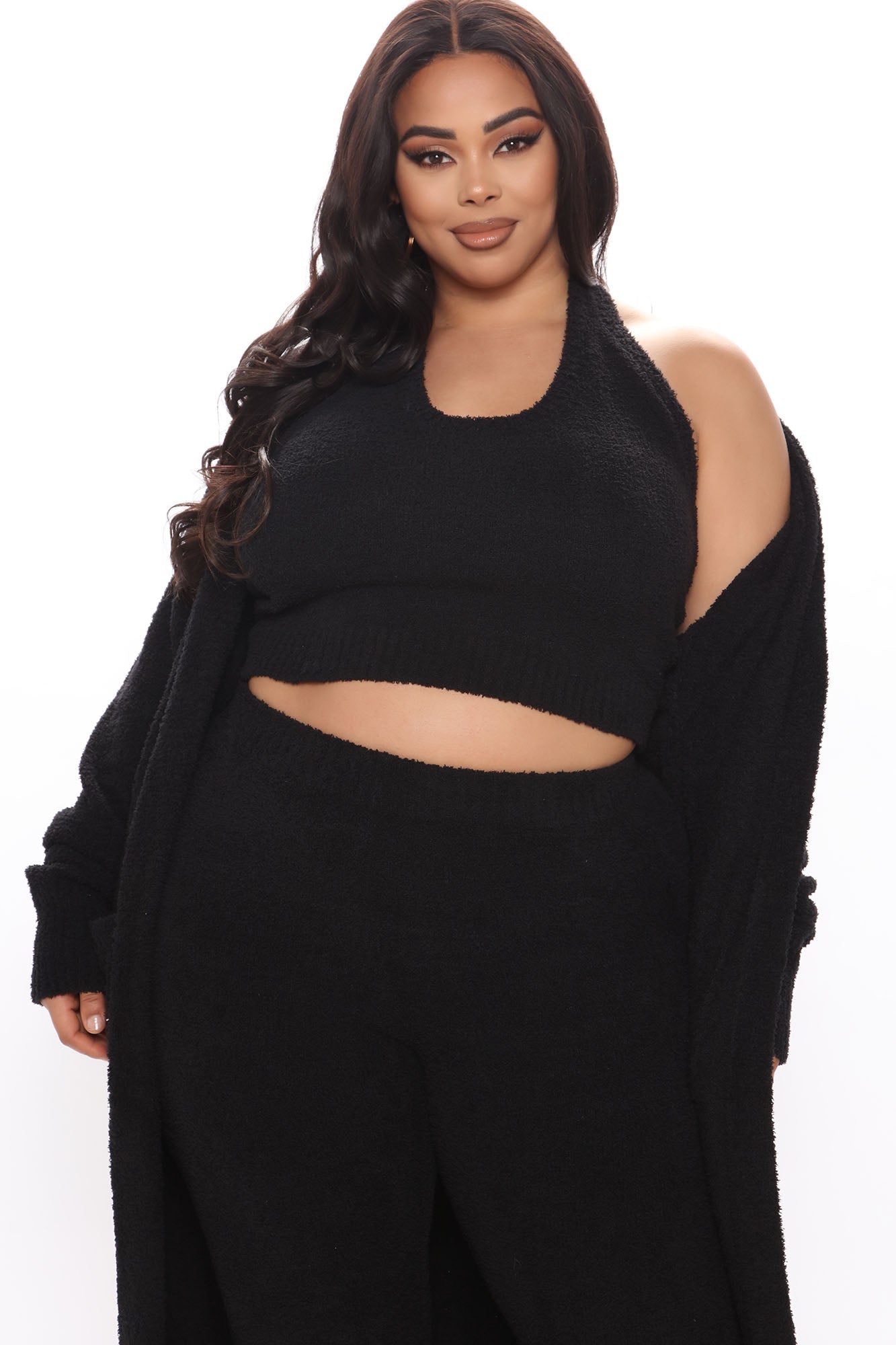 Keep Me Cozy Fuzzy 3 Piece Legging Set - Black