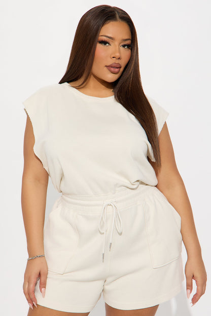 The Washed French Terry Romper - Off White