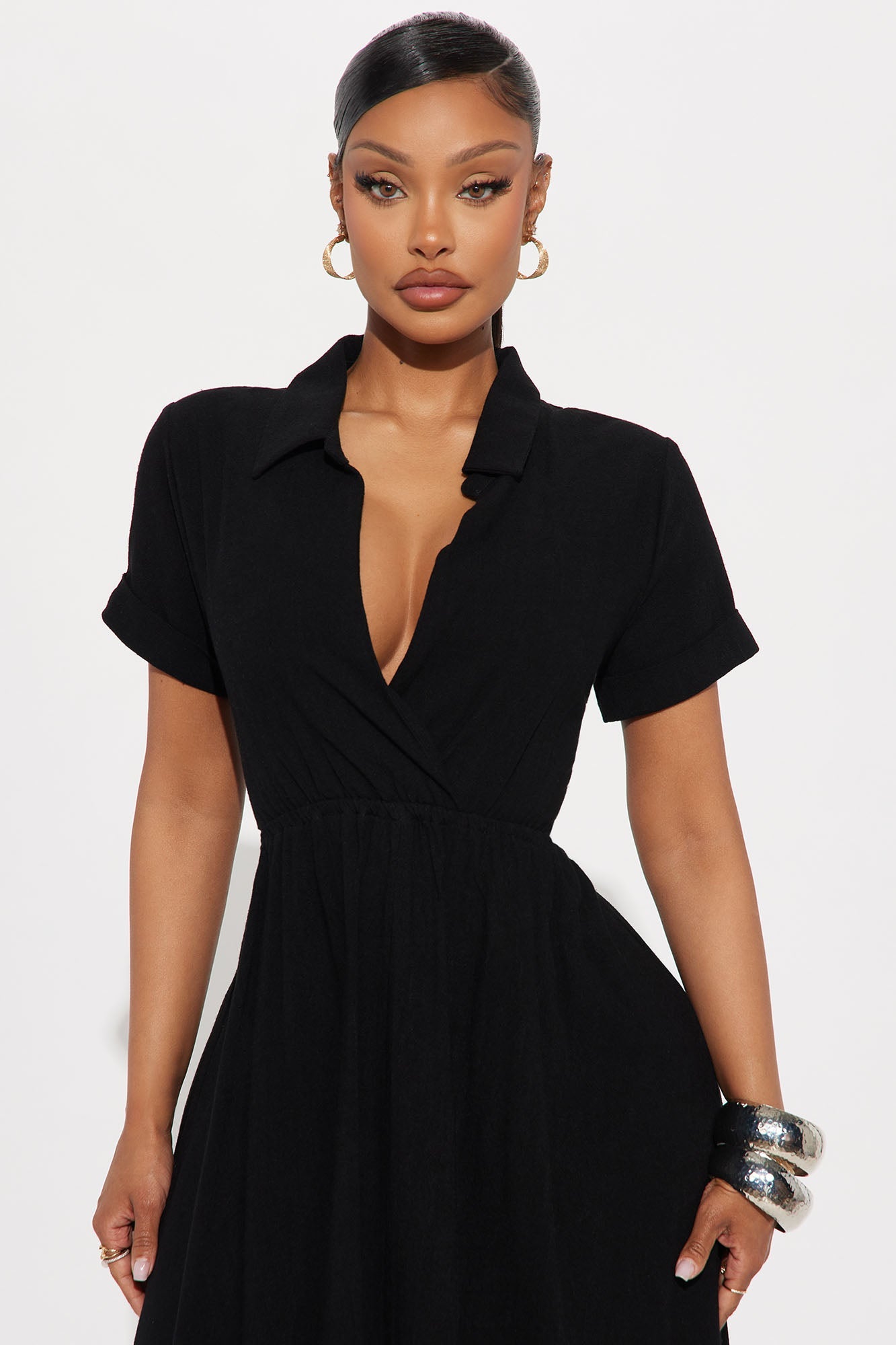 Linen Maxi Shirt Dress - Black