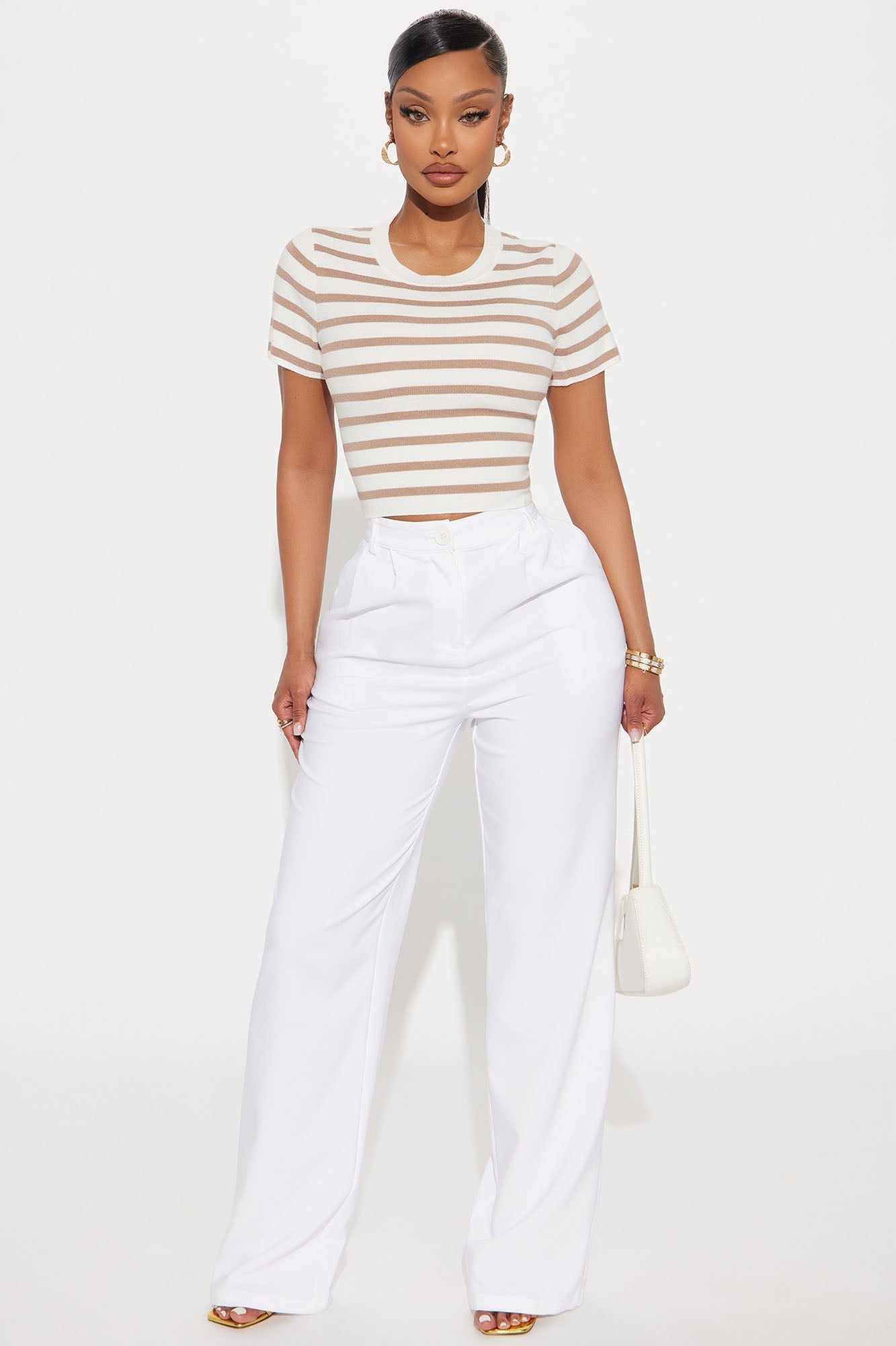 Everyday Classic Striped Sweater Top - Taupe/combo