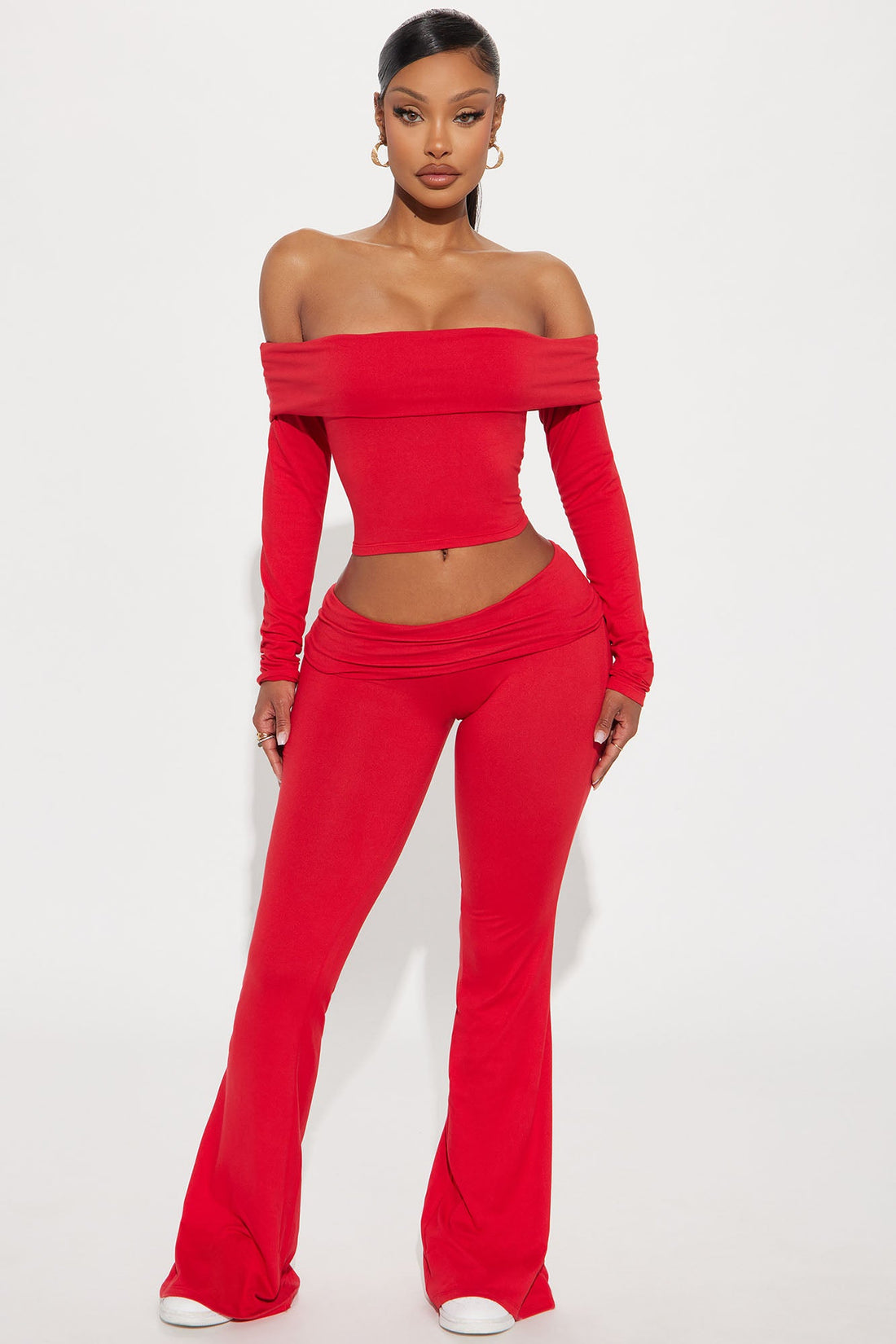 Shayna Off Shoulder Pant Set - Red