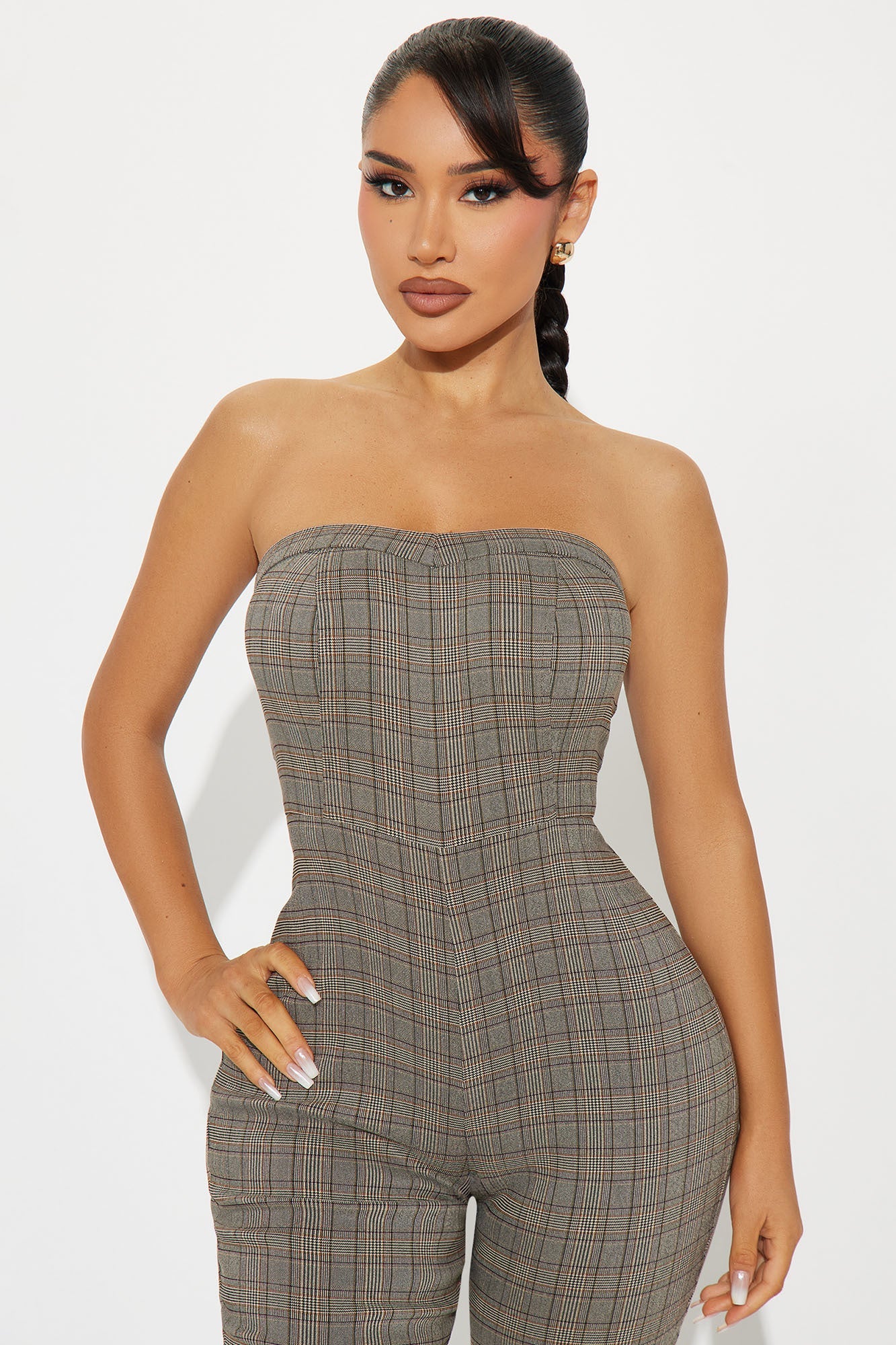 Successful Plaid Jumpsuit - Brown/combo