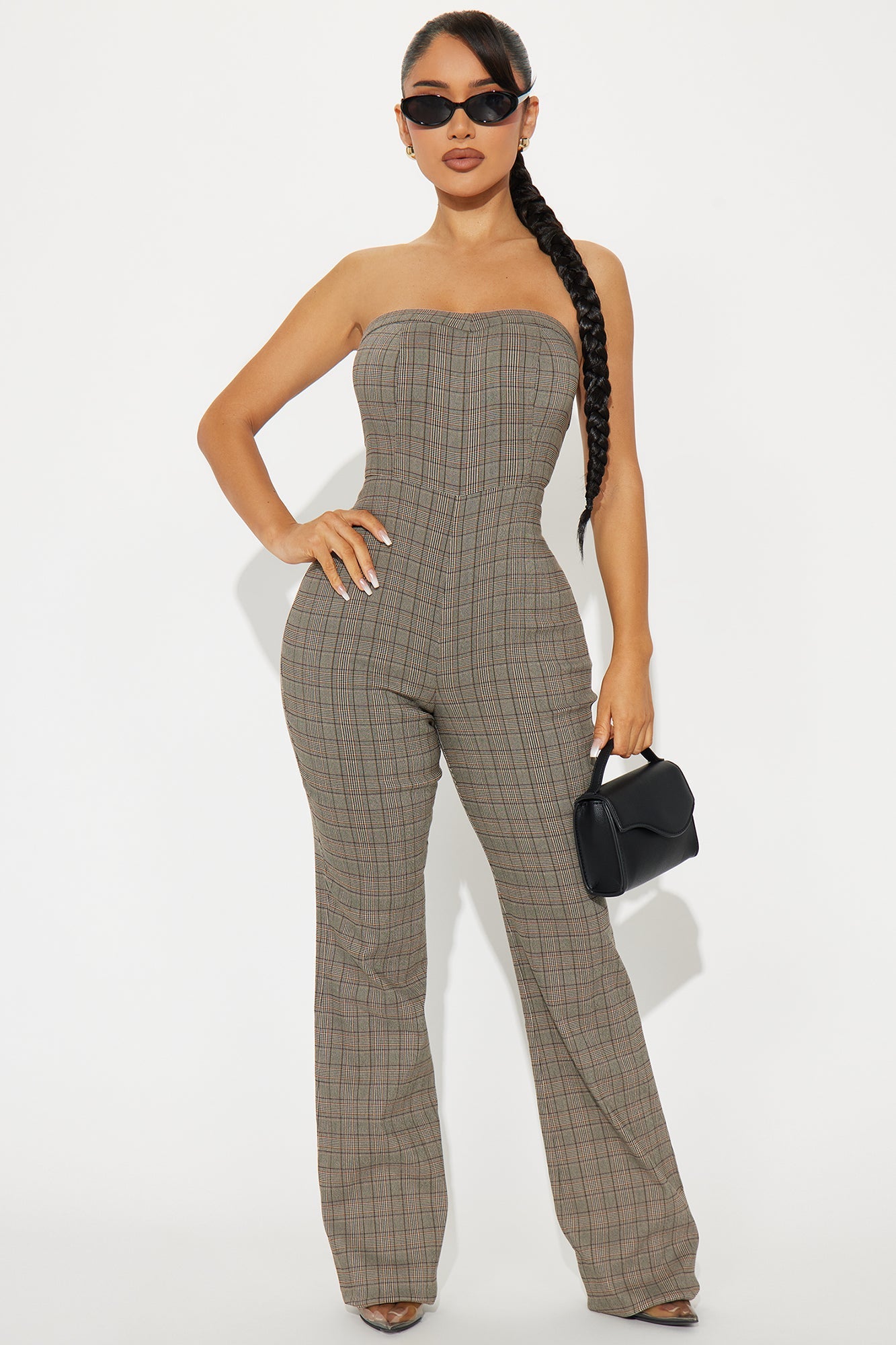Successful Plaid Jumpsuit - Brown/combo