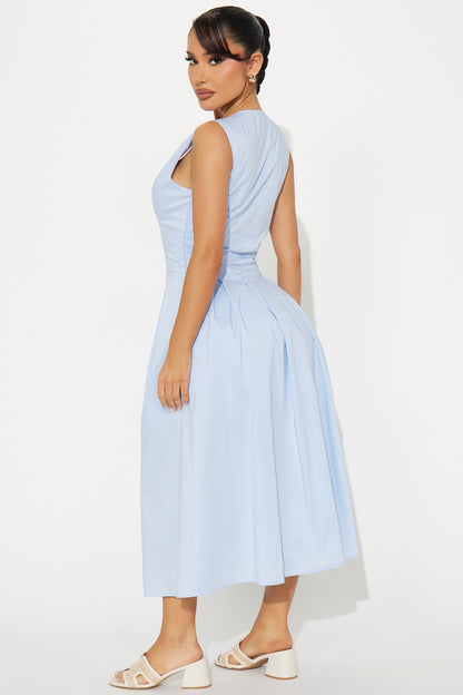 Refined Aura Poplin Midi Dress - Ice Blue