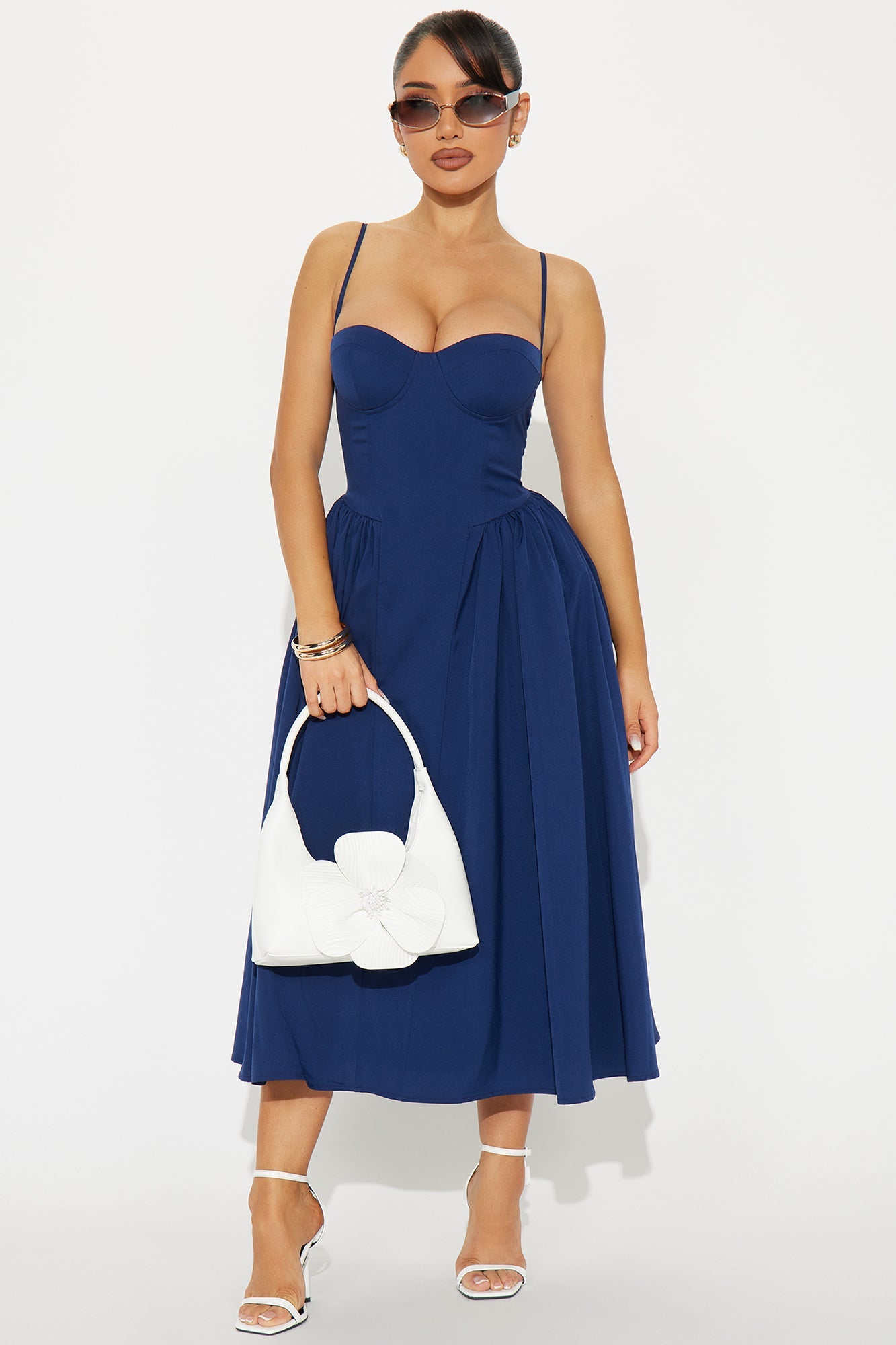 Sweet Love Corset Midi Dress - Navy