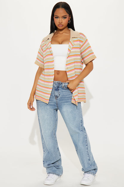 Adeline Oversized Striped Crochet Shirt - Multi Color