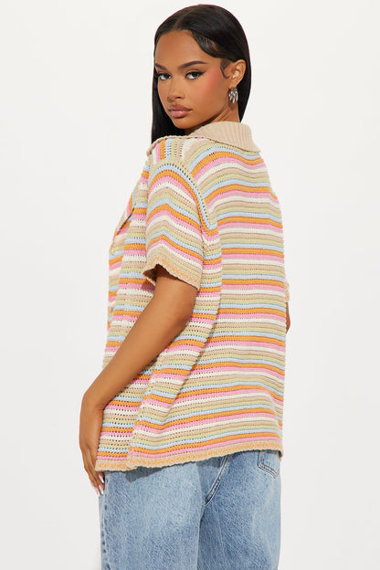 Adeline Oversized Striped Crochet Shirt - Multi Color