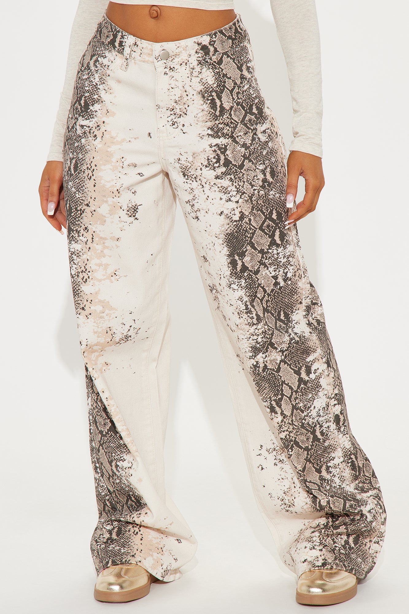 Trust No Snakes Printed Baggy Jeans - White