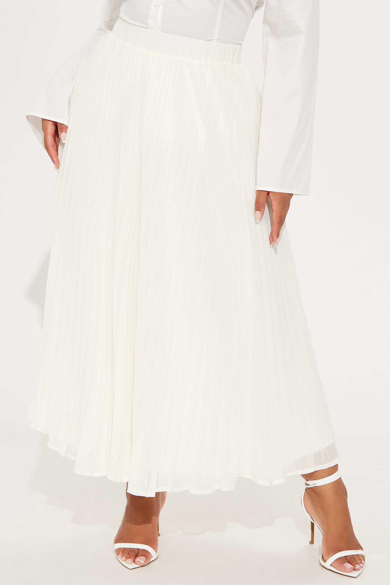 Press Reset Pleated Chiffon Midi Skirt - Off White
