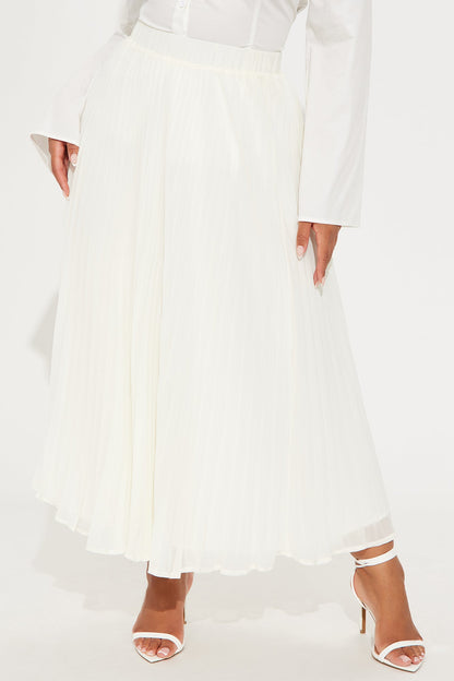 Press Reset Pleated Chiffon Midi Skirt - Off White