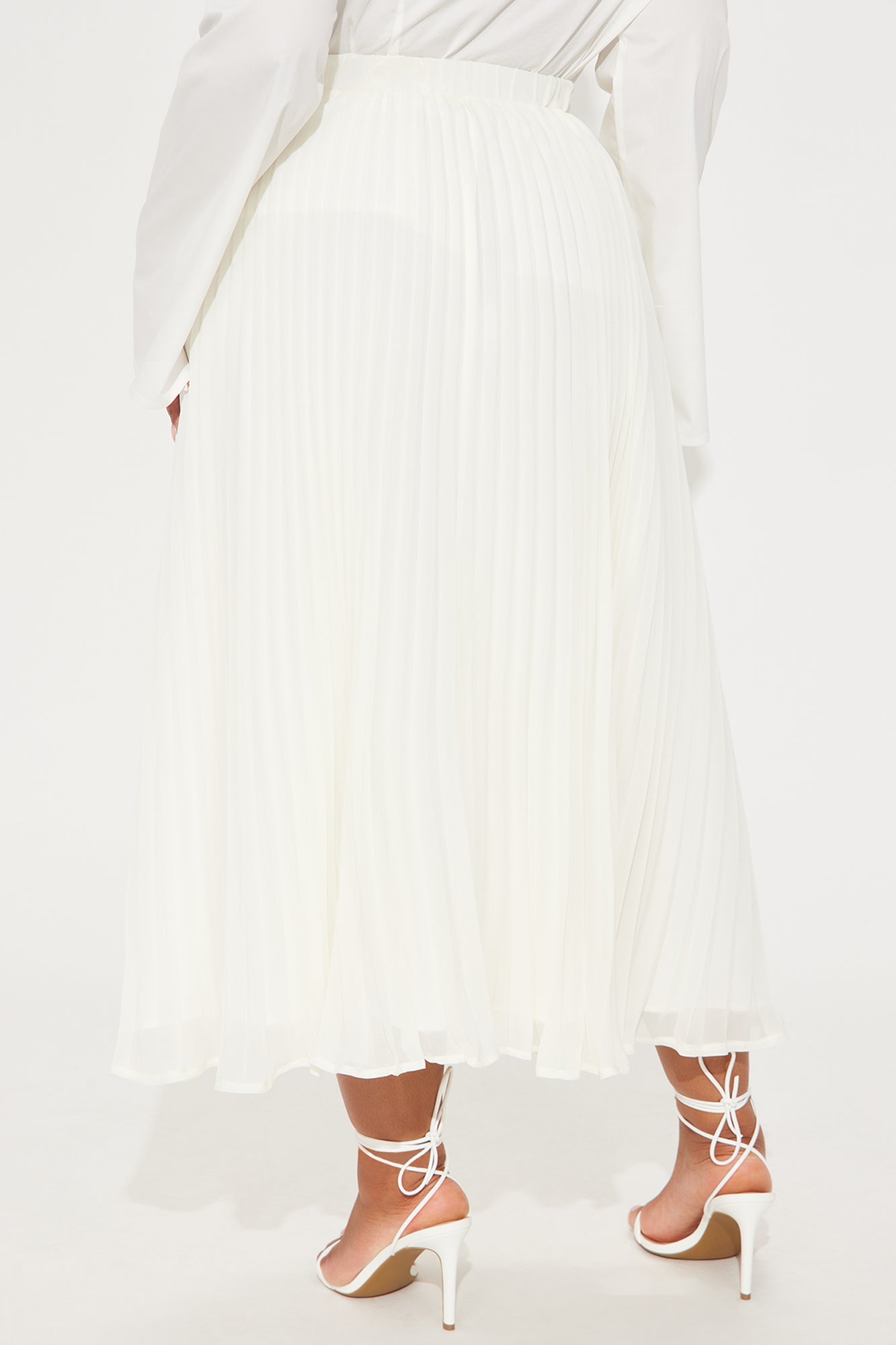 Press Reset Pleated Chiffon Midi Skirt - Off White