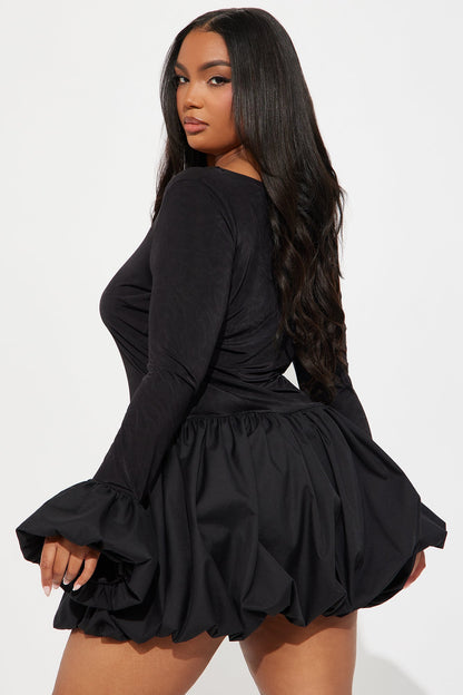 Jillian Puff Sleeve Bubble Mini Dress - Black