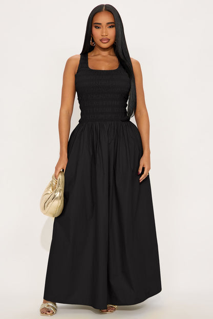 Hallie Poplin Maxi Dress - Black