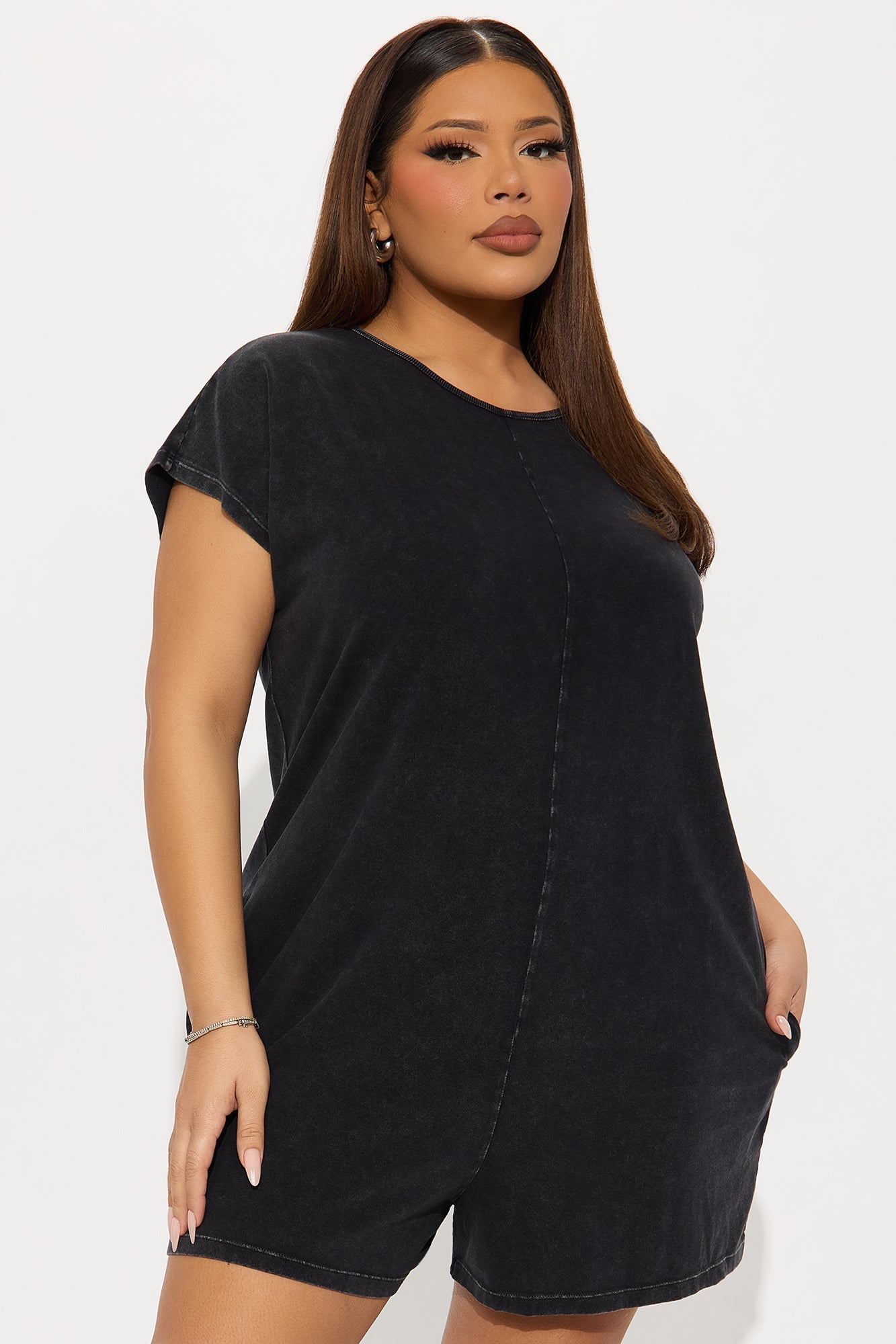 The Washed Cap Sleeve Romper - Black